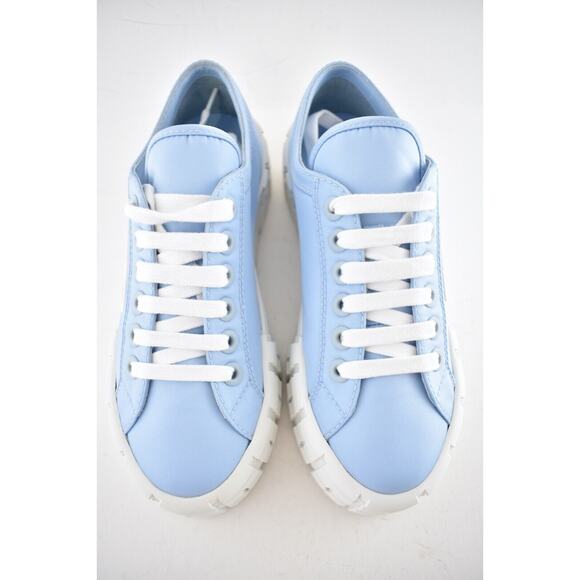 Prada Cielo Blue Nylon White Platform Lug Sole Flat Low Top Trainer Sneaker 37.5 - Picture 7 of 12